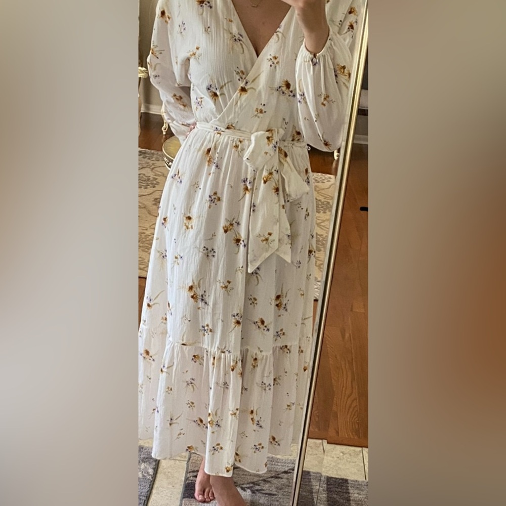 H&M Cream Floral Long Sleeve Sundress